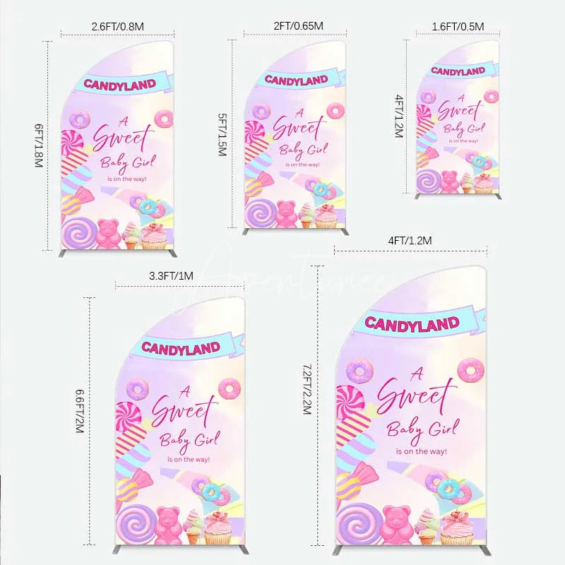 Aperturee - Aperturee Candyland Sweet Baby Girl is on the Way Half Moon Arch Backdrop Pink Sweet One Donut and Candy Party Decorations