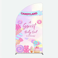 Aperturee - Aperturee Candyland Sweet Baby Girl is on the Way Half Moon Arch Backdrop Pink Sweet One Donut and Candy Party Decorations