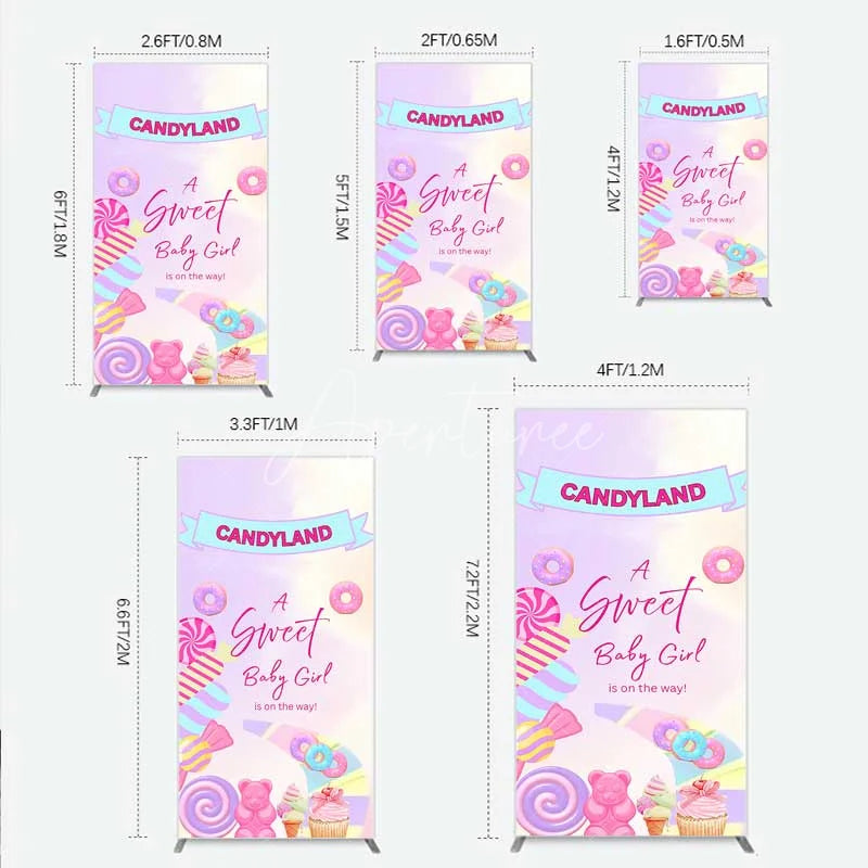 Aperturee - Aperturee Candyland Sweet Baby Girl is on the Way Rectangle Backdrop Pink Sweet One Donut and Candy Party Decorations