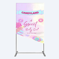 Aperturee - Aperturee Candyland Sweet Baby Girl is on the Way Rectangle Backdrop Pink Sweet One Donut and Candy Party Decorations