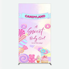 Aperturee - Aperturee Candyland Sweet Baby Girl is on the Way Rectangle Backdrop Pink Sweet One Donut and Candy Party Decorations