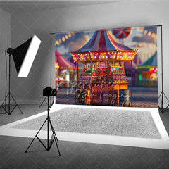 Aperturee - Aperturee Carnival Candy Stand Cake Smash Backdrop Colorful Lights Amusement Park Studio Background