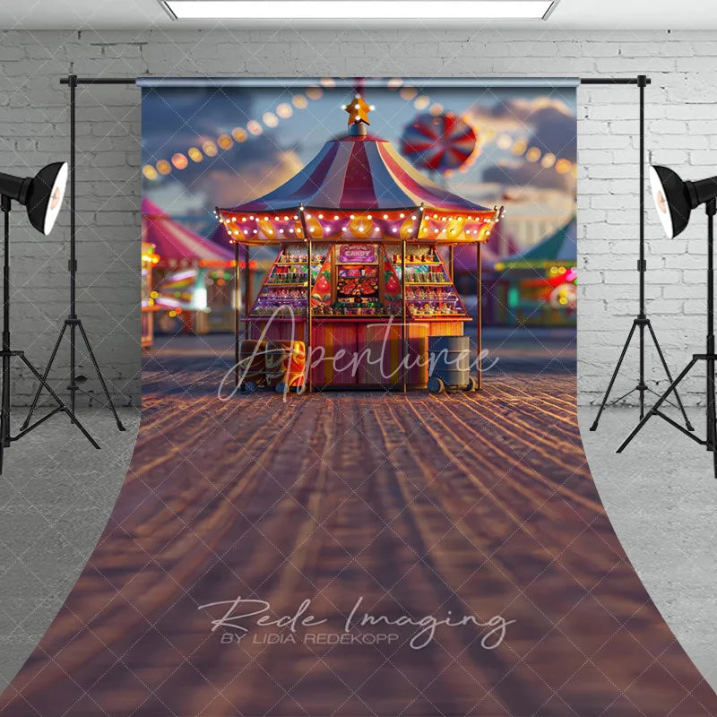Aperturee - Aperturee Carnival Candy Stand Cake Smash Backdrop Colorful Lights Amusement Park Sweep Portrait Studio Background