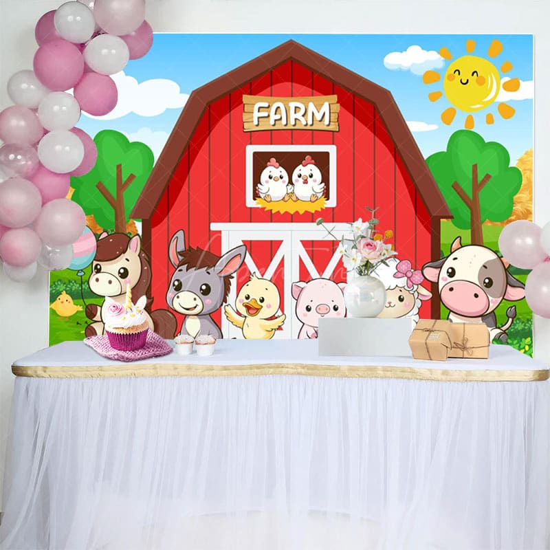 Aperturee - Aperturee Cartoon Animal Pattern Farm Sunny Birthday Backdrop