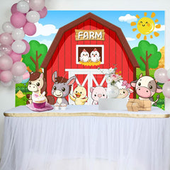 Aperturee - Aperturee Cartoon Animal Pattern Farm Sunny Birthday Backdrop