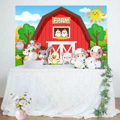 Aperturee - Aperturee Cartoon Animal Pattern Farm Sunny Birthday Backdrop