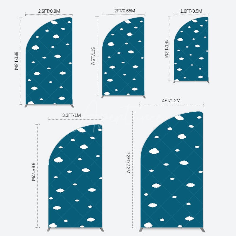 Aperturee - Aperturee Cartoon Blue Sky White Clouds Birthday Half Moon Arch Backdrop