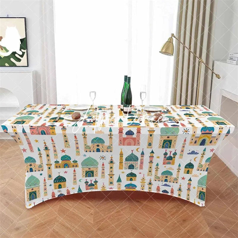 Aperturee - Aperturee Cartoon Castle Towel Sketch On White Stretch Table Cover