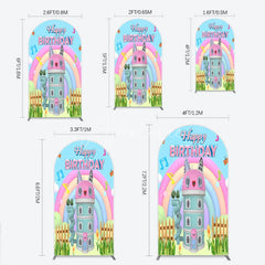 Aperturee - Aperturee Cartoon Cat Castle Arch Backdrop Rainbow Music Notes Birthday Party Decor Blue Sky Theme Background for Girls