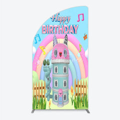 Aperturee - Aperturee Cartoon Cat Castle Half Moon Arch Backdrop Rainbow Music Notes Birthday Party Decor Blue Sky Theme Background