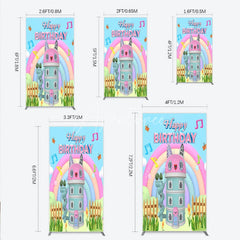 Aperturee - Aperturee Cartoon Cat Castle Rectangle Backdrop Rainbow Music Notes Birthday Party Decor Blue Sky Theme Background for Girls