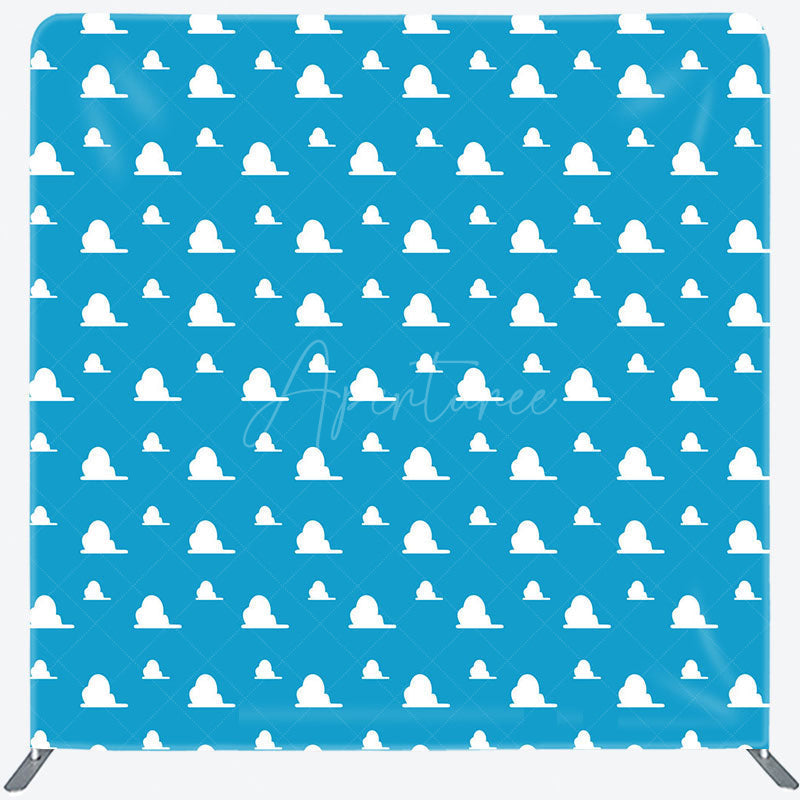 Aperturee - Aperturee Cartoon Clouds Square Tension Fabric Backdrop Blue Sky Pattern for Birthday Cartoon Kids Party Decor