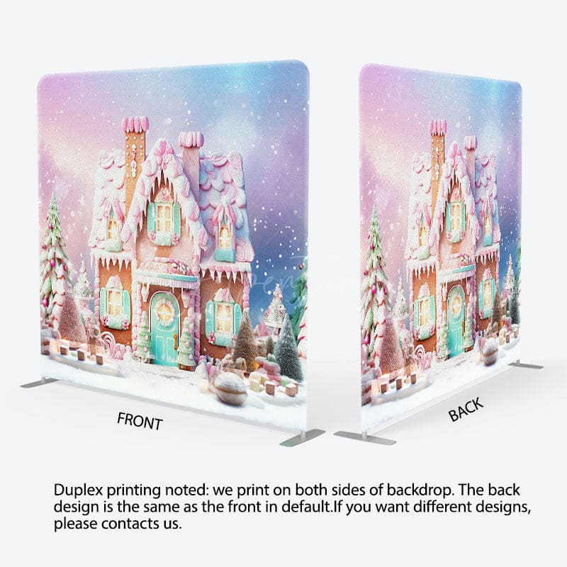 Aperturee - Aperturee Cartoon Cute Pink Snowy House Pillow Cover Backdrop