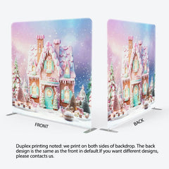 Aperturee - Aperturee Cartoon Cute Pink Snowy House Pillow Cover Backdrop