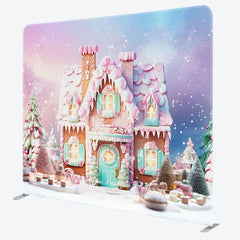 Aperturee - Aperturee Cartoon Cute Pink Snowy House Pillow Cover Backdrop