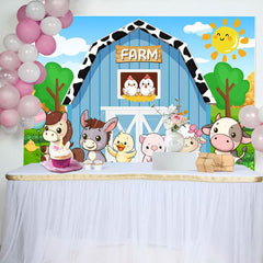Aperturee - Aperturee Cartoon Farm With Animals Sunny Day Birthday Backdrop