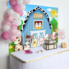 Aperturee - Aperturee Cartoon Farm With Animals Sunny Day Birthday Backdrop