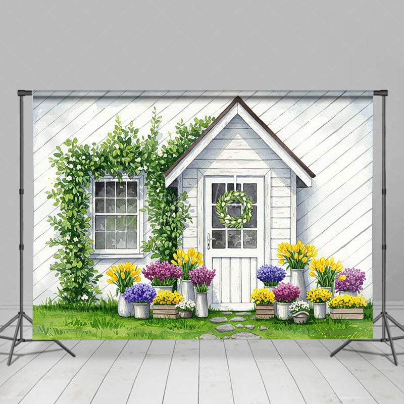 Aperturee - Aperturee Cartoon Floral Plants House Spring Fresh Backdrop