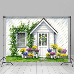 Aperturee - Aperturee Cartoon Floral Plants House Spring Fresh Backdrop