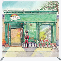 Aperturee - Aperturee Cartoon Green Store Christmas Pillow Case Backdrop