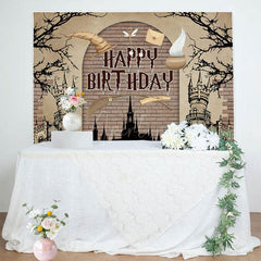 Aperturee - Aperturee Cartoon Magic Academy Castle Happy Birthday Backdrop