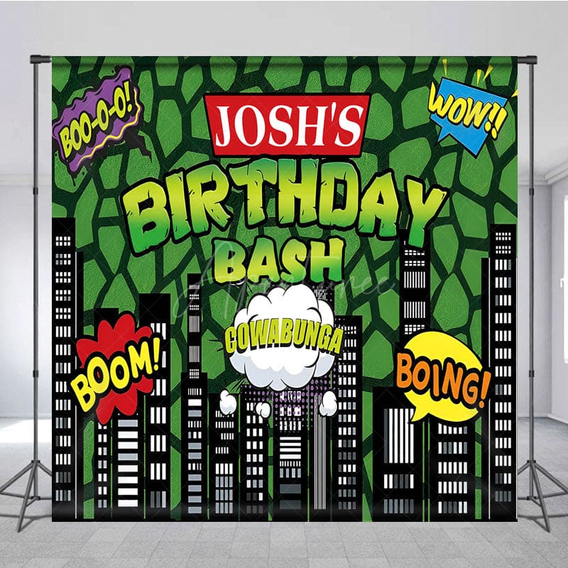 Aperturee - Aperturee Cartoon Modern Building Custom Birthday Backdrop