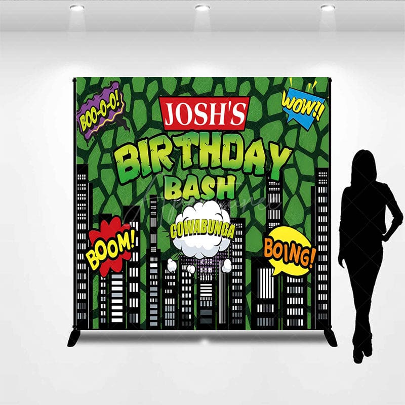 Aperturee - Aperturee Cartoon Modern Building Custom Birthday Backdrop