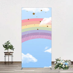 Aperturee - Aperturee Cartoon Rainbow Blue Sky Glitter Stars Rectangle Backdrop