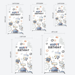 Aperturee - Aperturee Cartoon Robot Lovely Happy Birthday Arch Backdrop