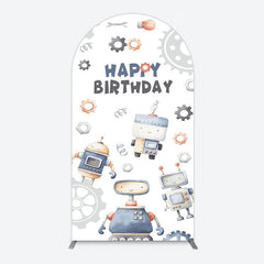 Aperturee - Aperturee Cartoon Robot Lovely Happy Birthday Arch Backdrop