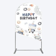 Aperturee - Aperturee Cartoon Robot Lovely Happy Birthday Arch Backdrop
