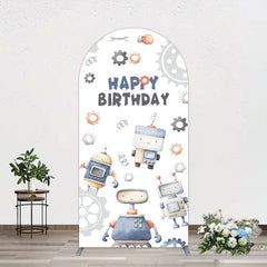 Aperturee - Aperturee Cartoon Robot Lovely Happy Birthday Arch Backdrop