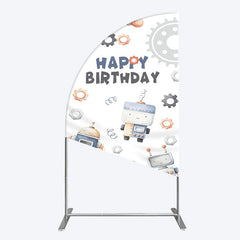 Aperturee - Aperturee Cartoon Robot Lovely Happy Birthday Half Moon Arch Backdrop