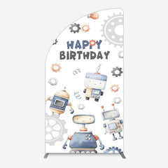 Aperturee - Aperturee Cartoon Robot Lovely Happy Birthday Half Moon Arch Backdrop