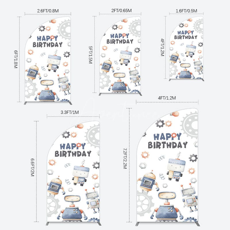 Aperturee - Aperturee Cartoon Robot Lovely Happy Birthday Half Moon Arch Backdrop