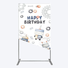 Aperturee - Aperturee Cartoon Robot Lovely Happy Birthday Rectangle Backdrop