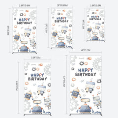 Aperturee - Aperturee Cartoon Robot Lovely Happy Birthday Rectangle Backdrop