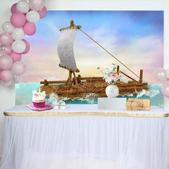 Aperturee - Aperturee Cartoon Sailing Boat Fantasy Drifting Party Backdrop