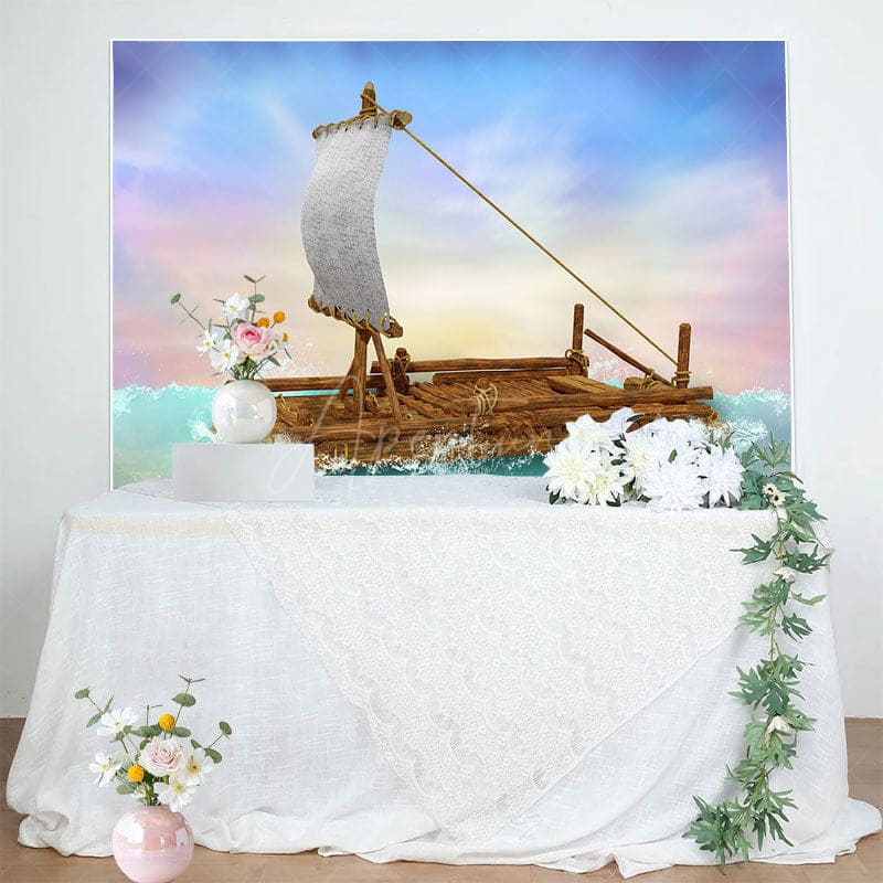 Aperturee - Aperturee Cartoon Sailing Boat Fantasy Drifting Party Backdrop