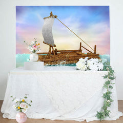Aperturee - Aperturee Cartoon Sailing Boat Fantasy Drifting Party Backdrop