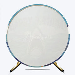 Aperturee - Aperturee Cartoon Shark Happy Birthday Round Backdrop Blue Ocean Underwater Adventure Party Decor for Kids