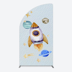 Aperturee - Aperturee Cartoon Starry Sky Rocket Birthday Half Moon Arch Backdrop