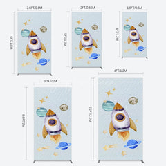 Aperturee - Aperturee Cartoon Starry Sky Rocket Birthday Rectangle Backdrop