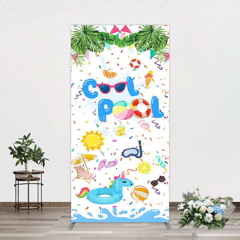 Aperturee - Aperturee Cartoon Summer Pool Party Birthday Rectangle Backdrop