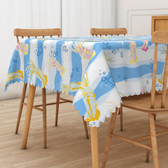 Aperturee - Aperturee Cartoon Summer Rectangle Tablecloth with Underwater Squid for Kids Ocean Themed Birthday Party Decor