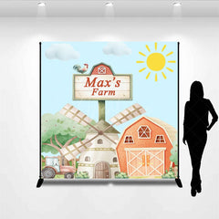 Aperturee - Aperturee Cartoon Sunny Windmill Farm Custom Birthday Backdrop