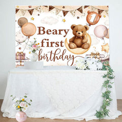 Aperturee - Aperturee Cartoon Sweet Teddy Beary First Birthday Backdrop
