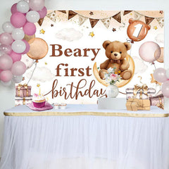 Aperturee - Aperturee Cartoon Sweet Teddy Beary First Birthday Backdrop