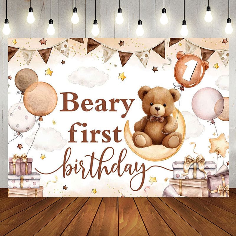 Aperturee - Aperturee Cartoon Sweet Teddy Beary First Birthday Backdrop
