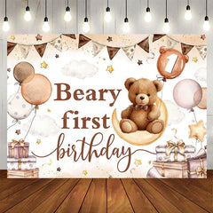 Aperturee - Aperturee Cartoon Sweet Teddy Beary First Birthday Backdrop